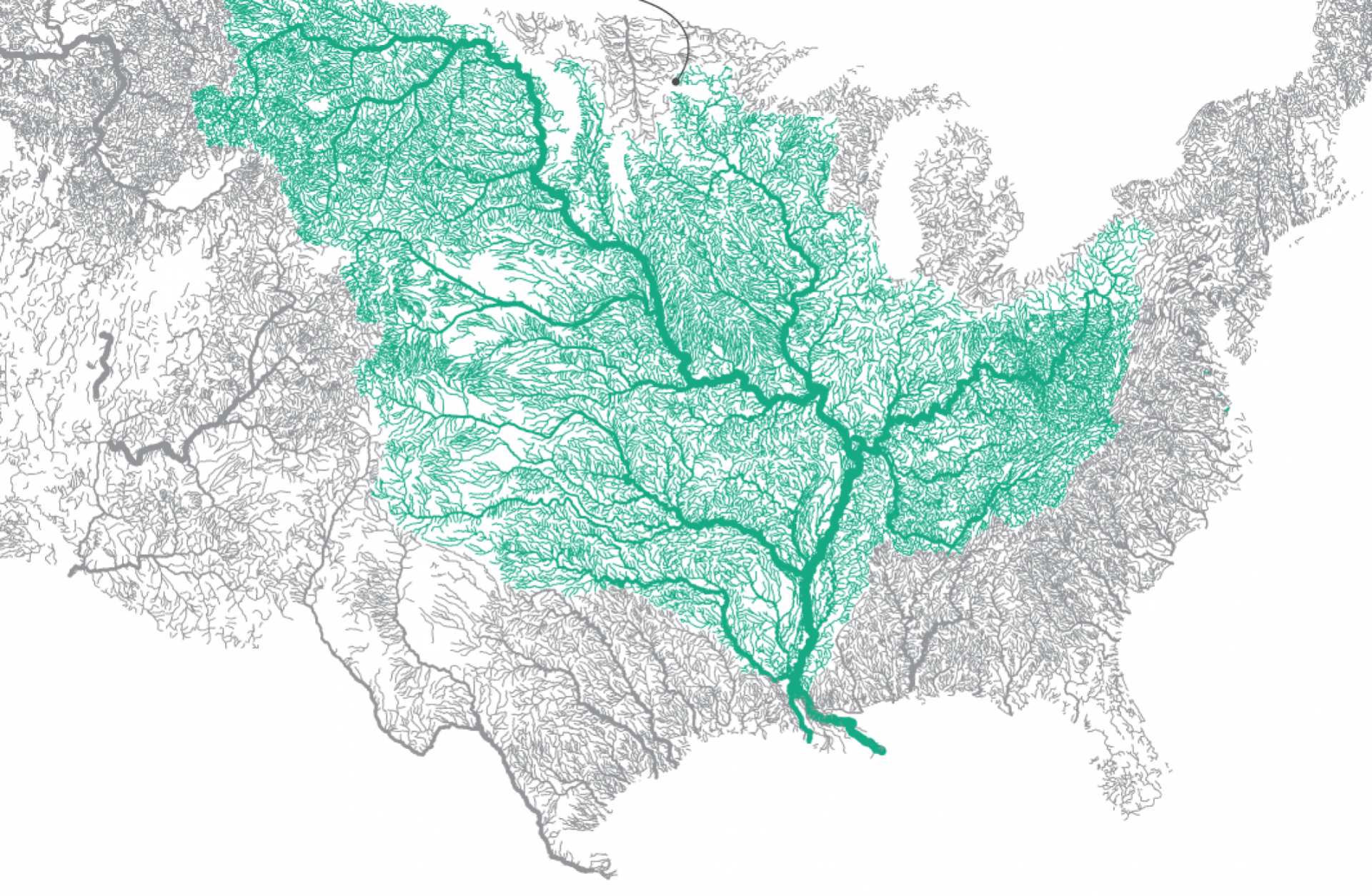 Бассейн реки Миссисипи на карте Северной Америки